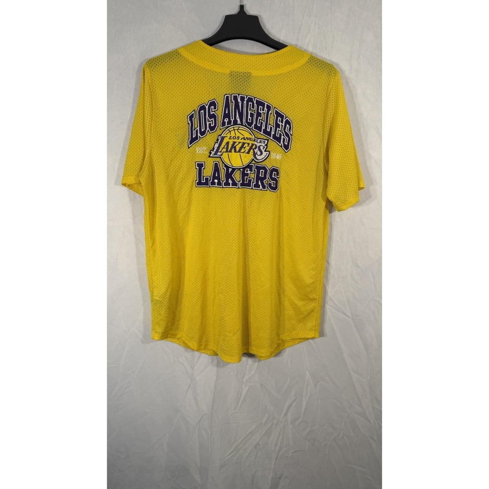 VINTAGE NBA LOS ANGELES LAKERS MESH YELLOW BASEBALL JERSEY Women's L Button Up